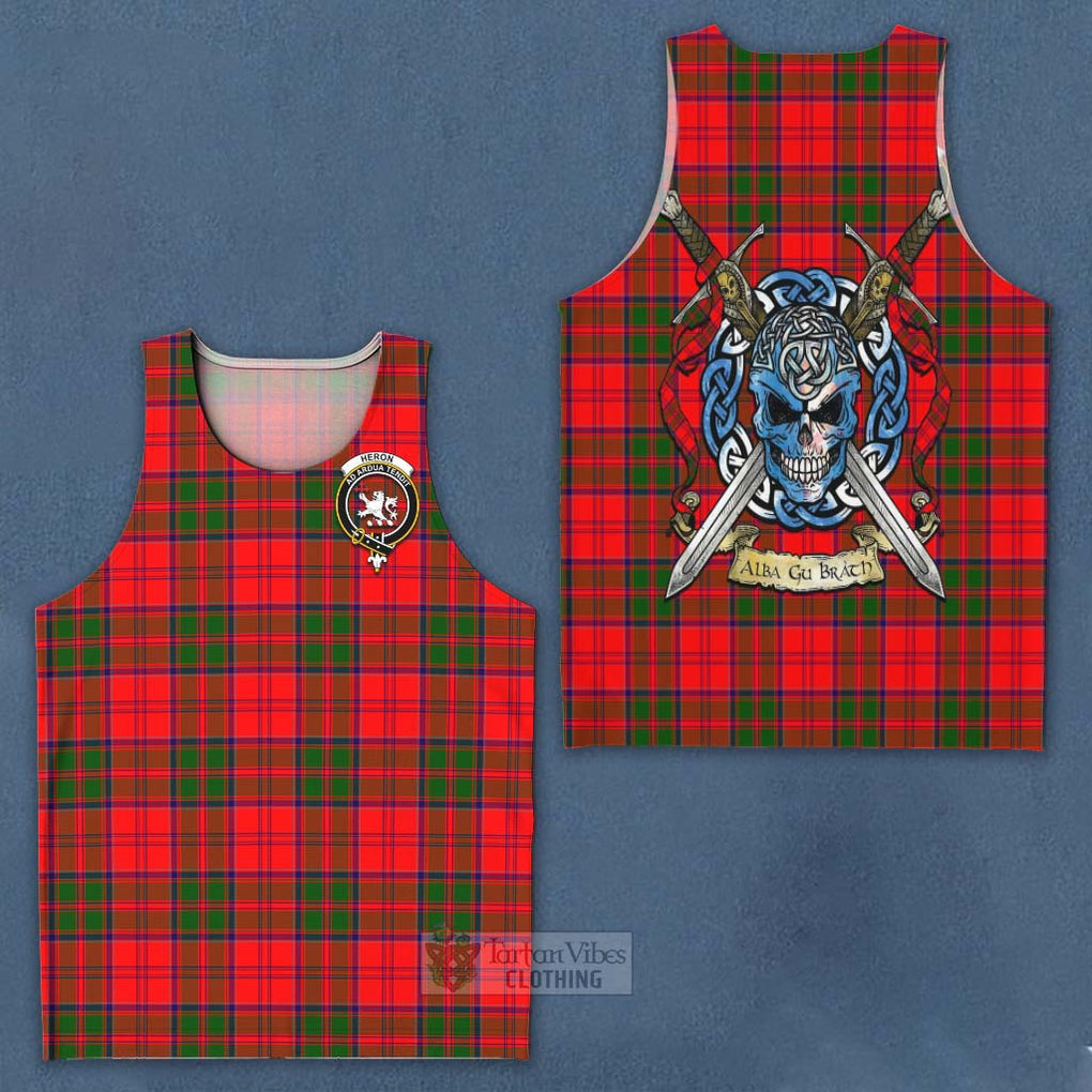 Tartan Vibes Clothing Heron Tartan Men's Tank Top with Family Crest Celtic Skull Style