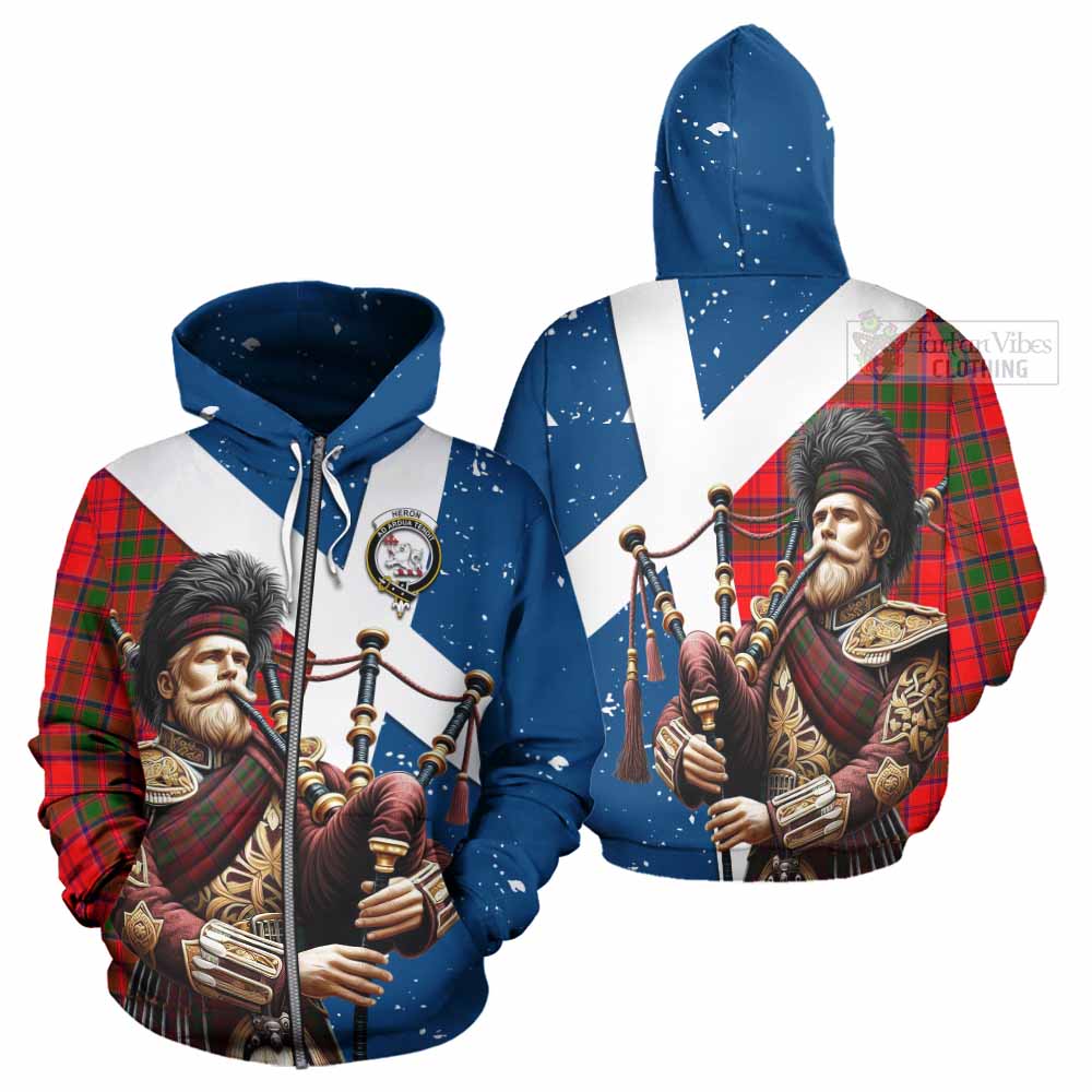 Tartan Vibes Clothing Heron Tartan Hoodie with Family Crest Scottish Bagpiper Vibes