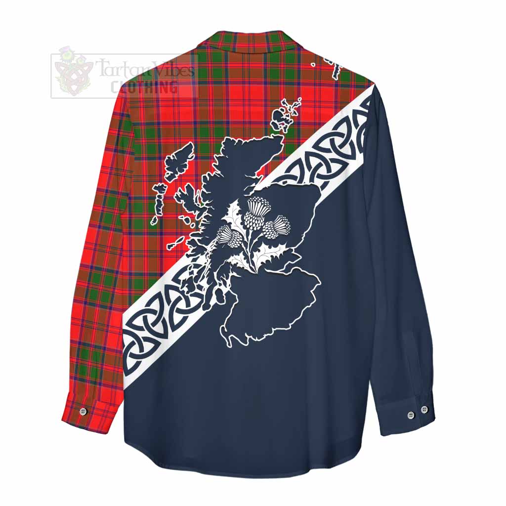 Tartan Vibes Clothing Heron Tartan Women's Casual Shirt Featuring Thistle and Scotland Map