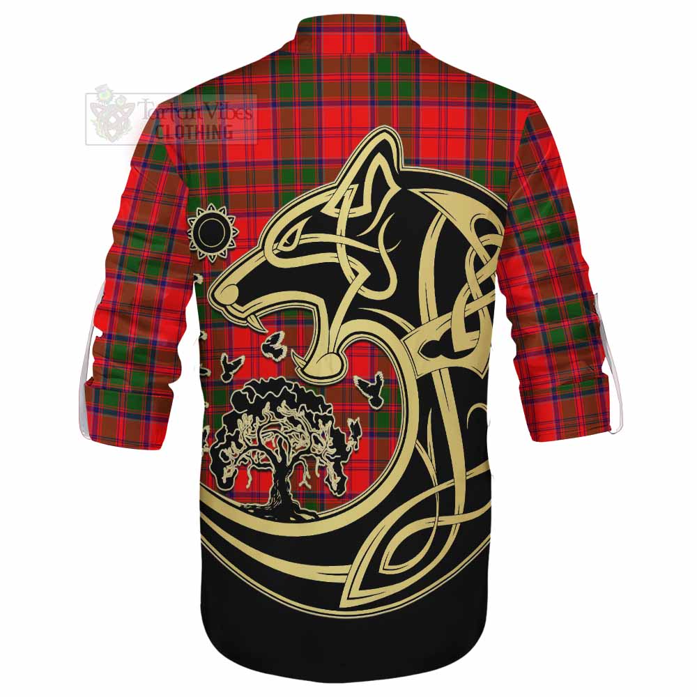 Tartan Vibes Clothing Heron Tartan Ghillie Kilt Shirt with Family Crest Celtic Wolf Style