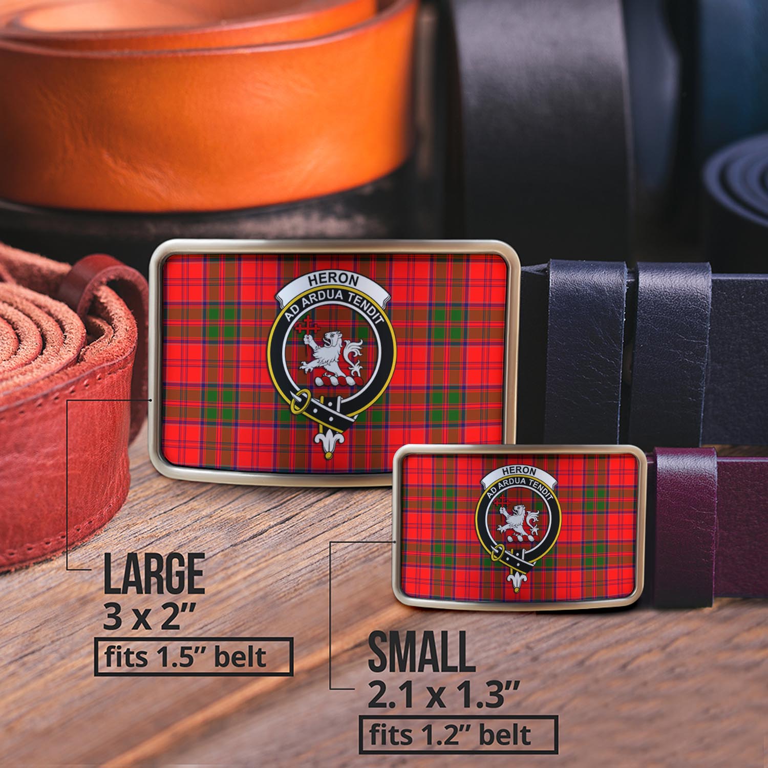 Heron Tartan Belt Buckles with Family Crest - Tartanvibesclothing