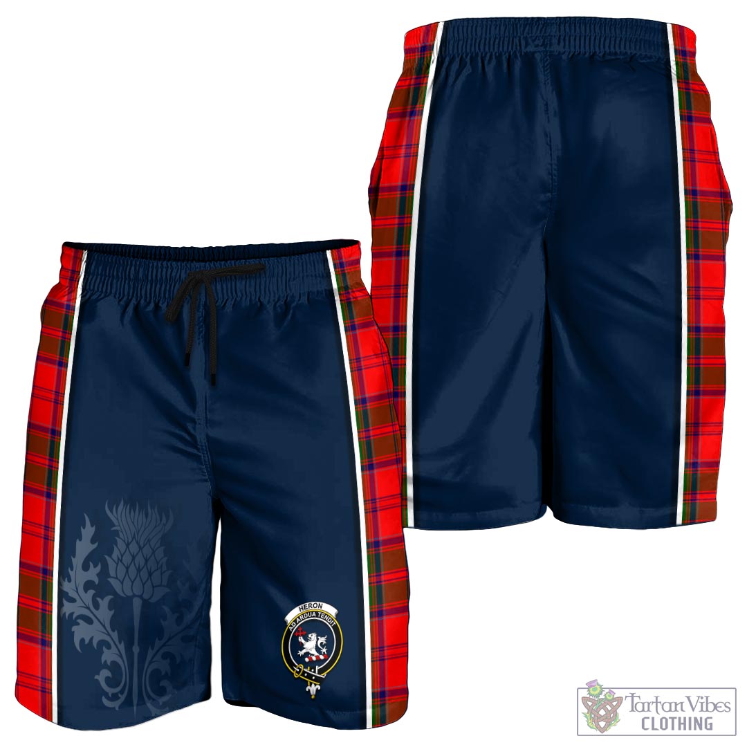 Tartan Vibes Clothing Heron Tartan Men's Shorts with Family Crest and Scottish Thistle Vibes Sport Style