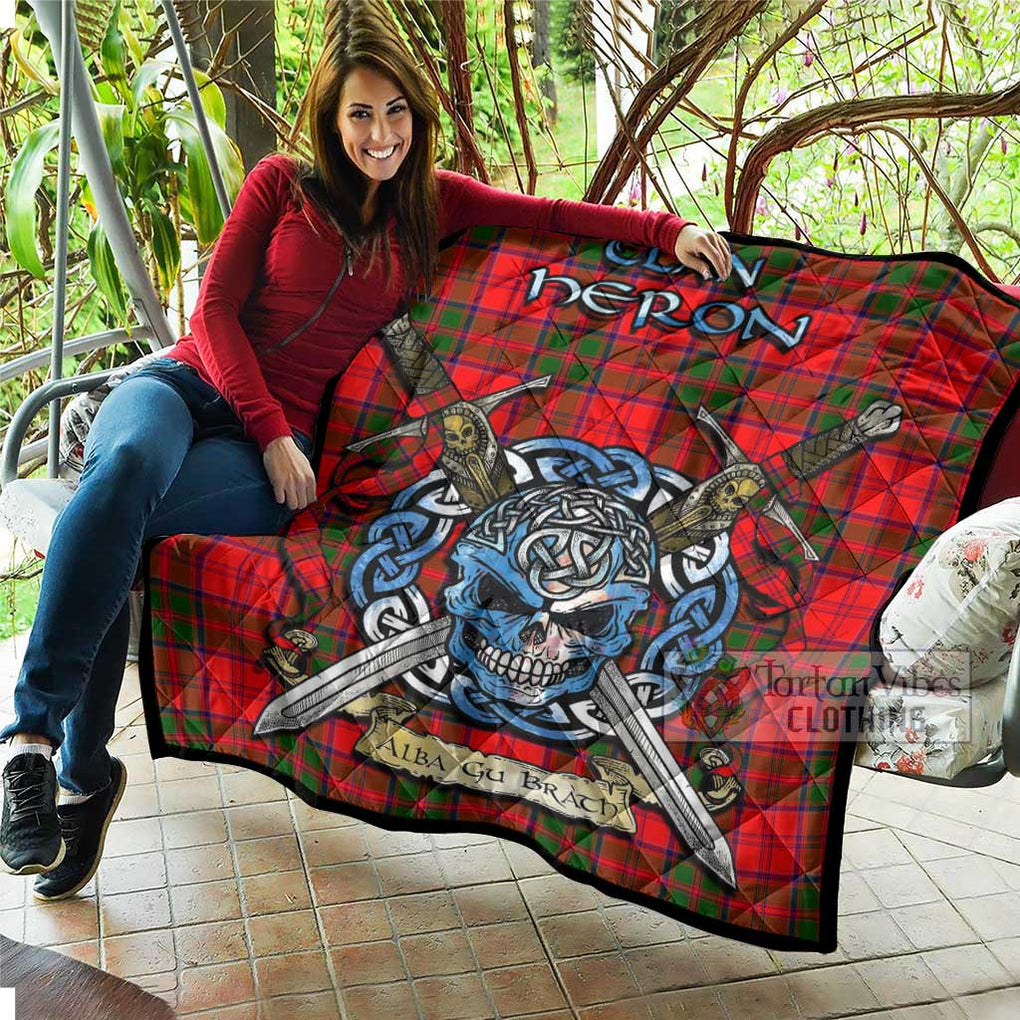 Tartan Vibes Clothing Heron Tartan Quilt with Celtic Skull Alba Gu Brath Style