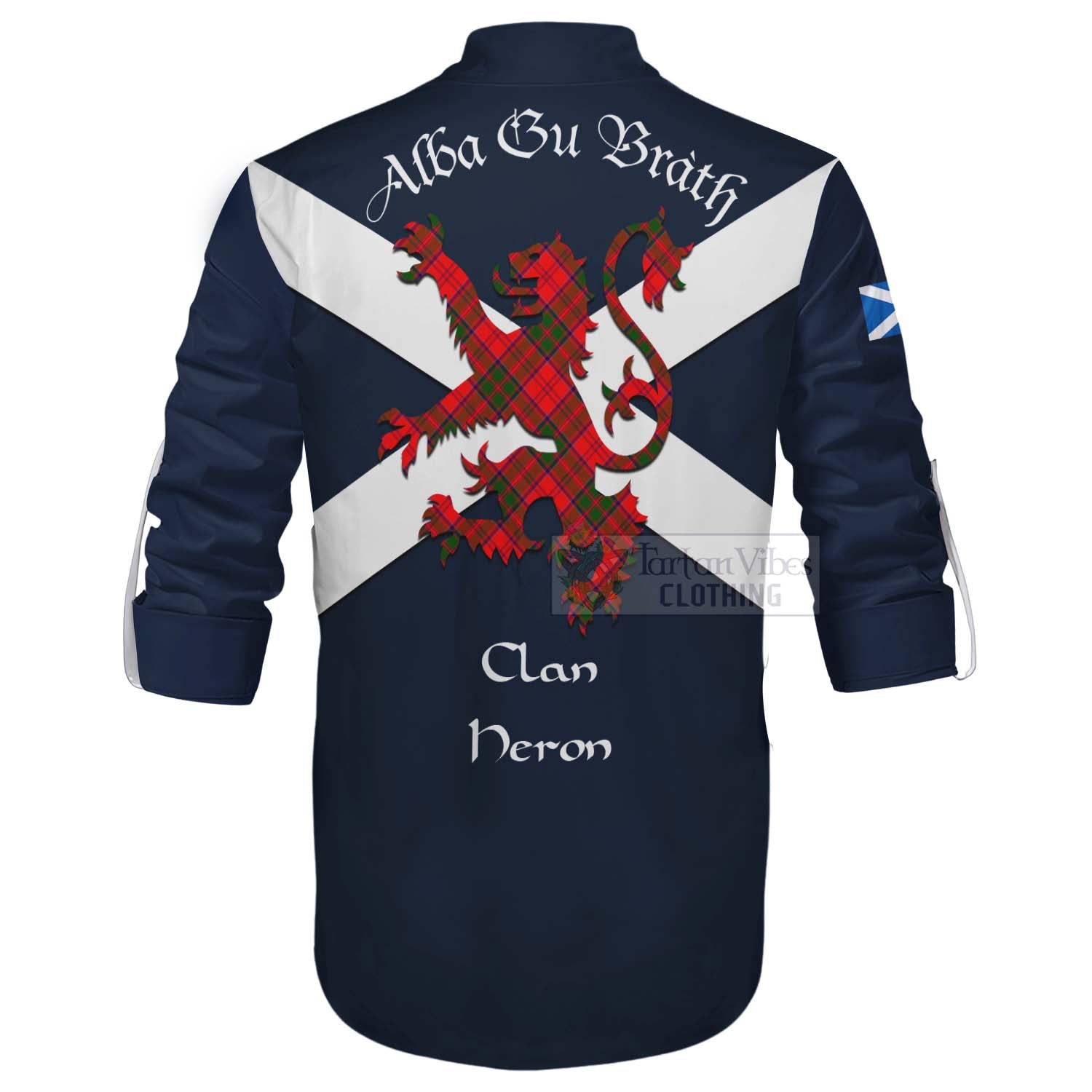 Tartan Vibes Clothing Heron Tartan Lion Rampant Ghillie Kilt Shirt Proudly Display Your Heritage with Alba Gu Brath and Clan Name