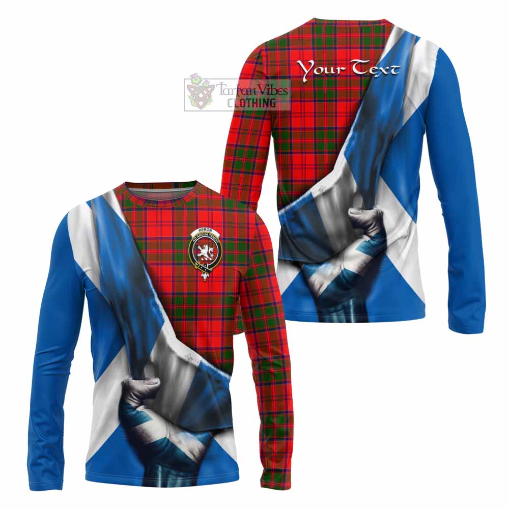 Tartan Vibes Clothing Heron Tartan Long Sleeve T-Shirt with Family Crest Scotland Patriotic Style