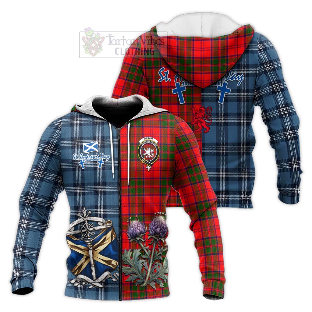 Tartan Vibes Clothing Heron Tartan Knitted Hoodie Happy St. Andrew's Day Half Tartan Style