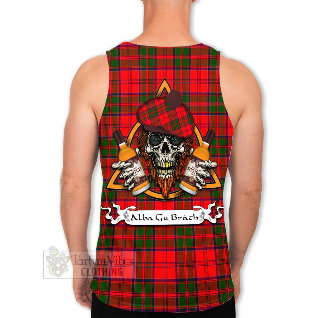 Tartan Vibes Clothing Heron Tartan Men's Tank Top with Family Crest and Bearded Skull Holding Bottles of Whiskey