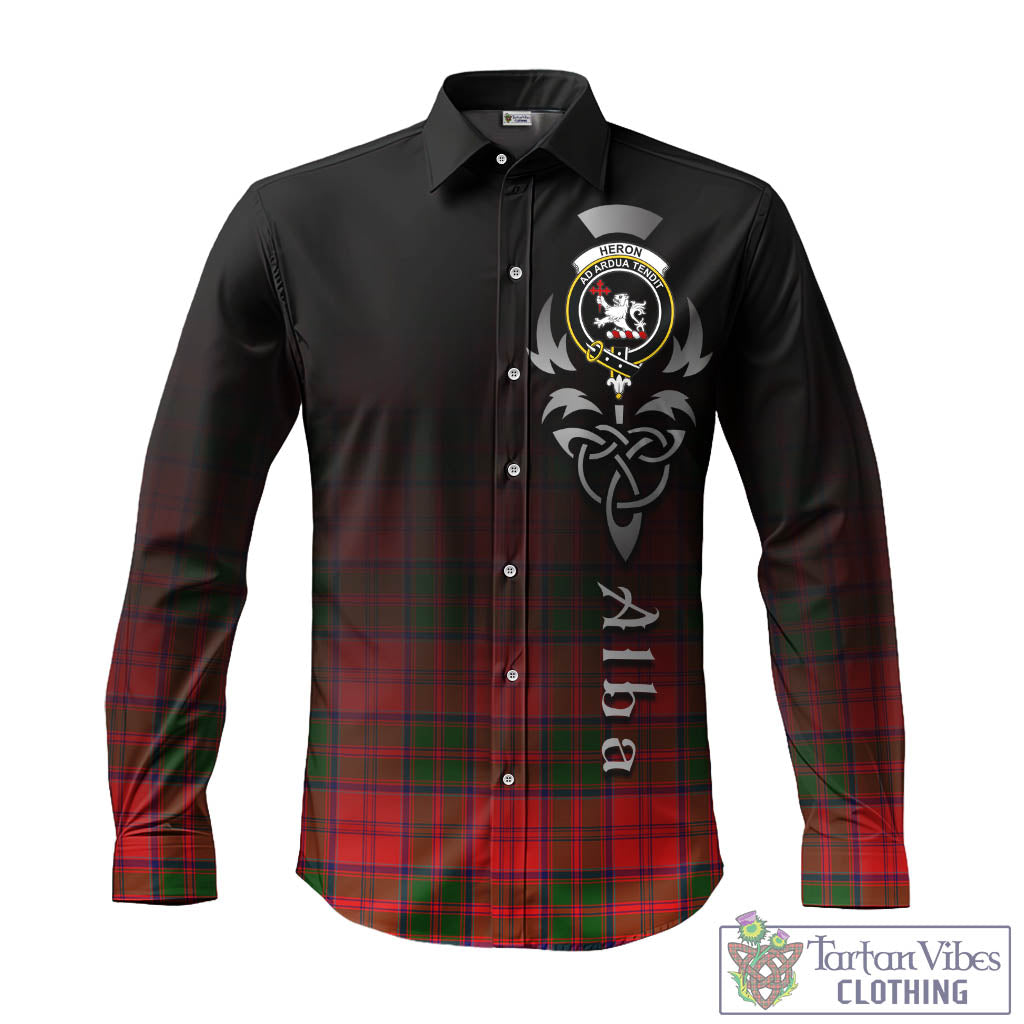 Tartan Vibes Clothing Heron Tartan Long Sleeve Button Up Featuring Alba Gu Brath Family Crest Celtic Inspired
