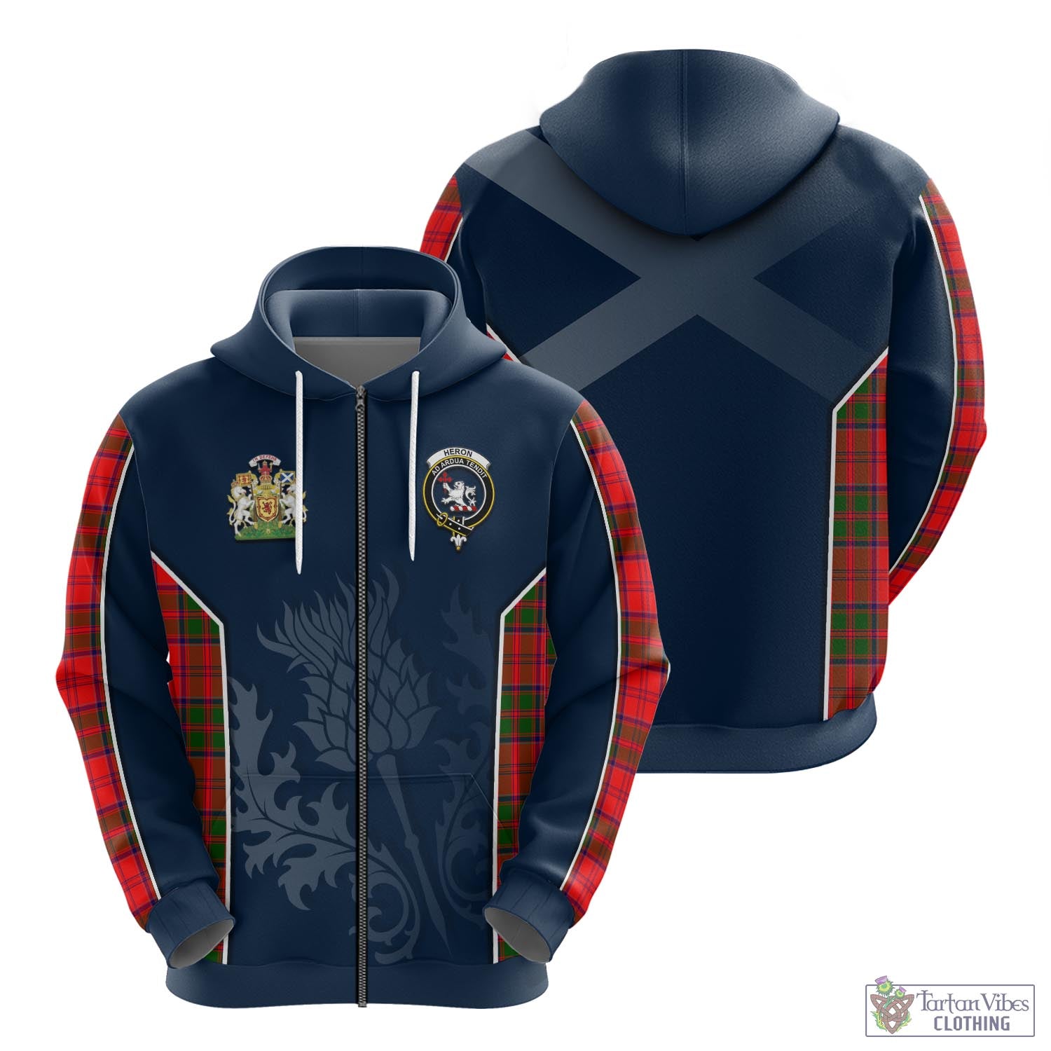 Tartan Vibes Clothing Heron Tartan Hoodie with Family Crest and Scottish Thistle Vibes Sport Style
