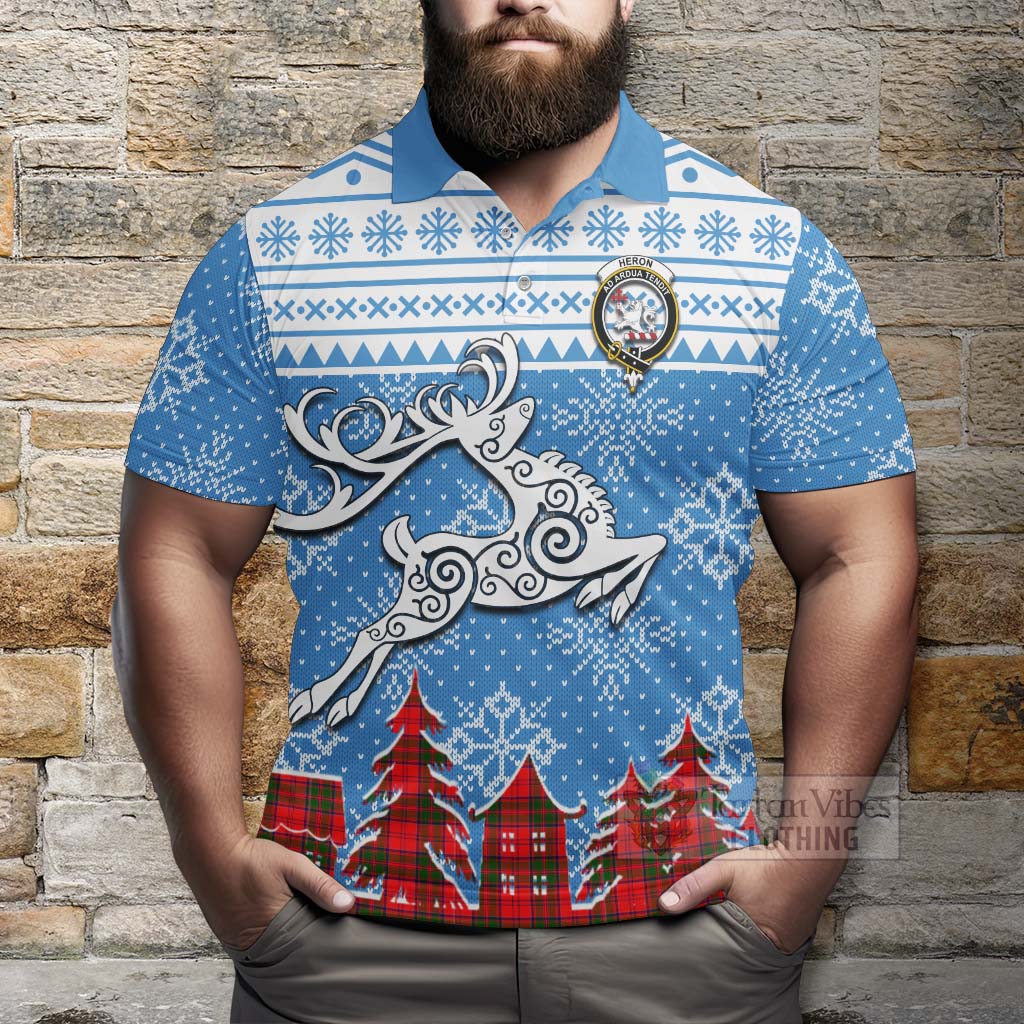 Tartan Vibes Clothing Heron Clan Christmas Polo Shirt Celtic Reindeer Style