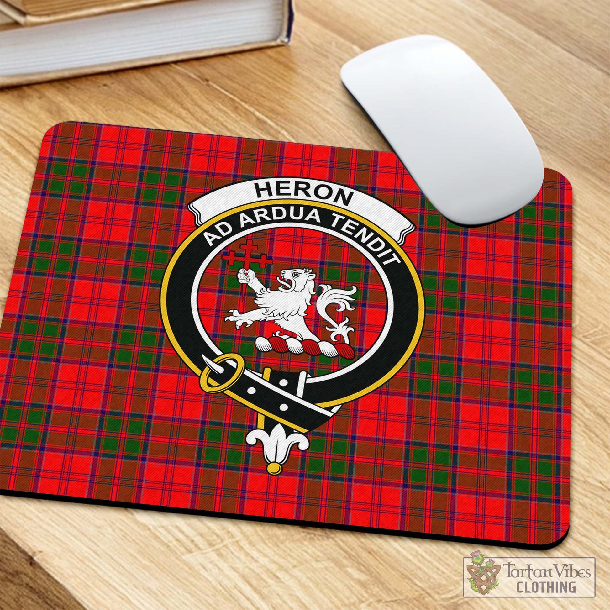 Tartan Vibes Clothing Heron Tartan Mouse Pad with Family Crest