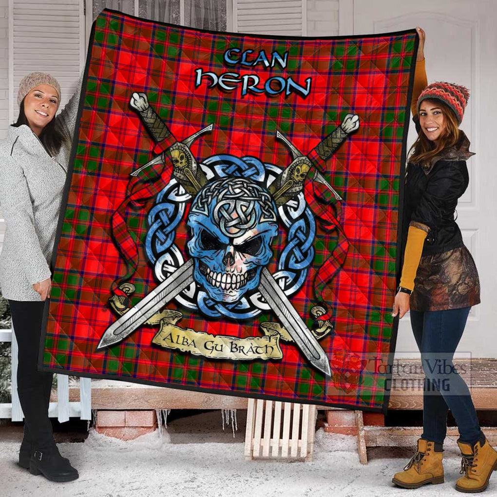 Tartan Vibes Clothing Heron Tartan Quilt with Celtic Skull Alba Gu Brath Style