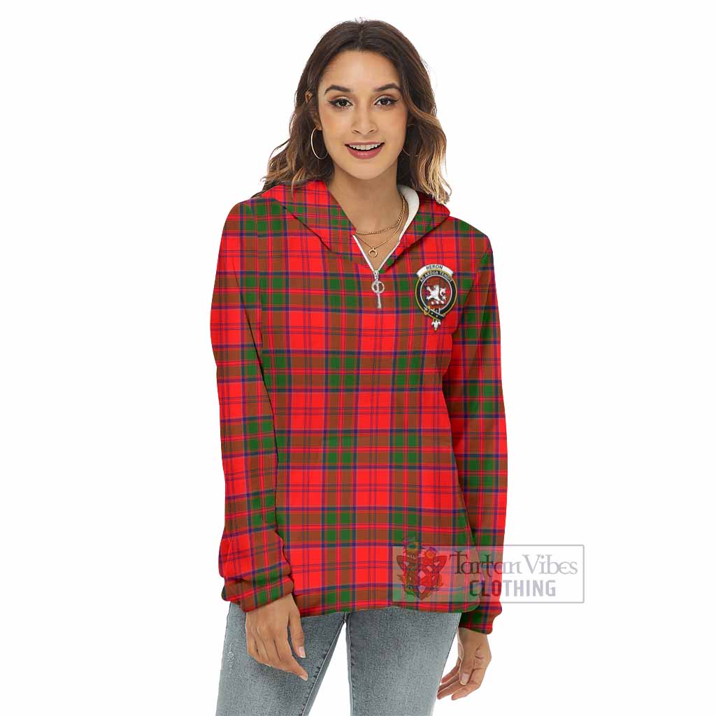 Tartan Vibes Clothing Heron Tartan Crest Women's Borg  Half Zip Fleece Hoodie