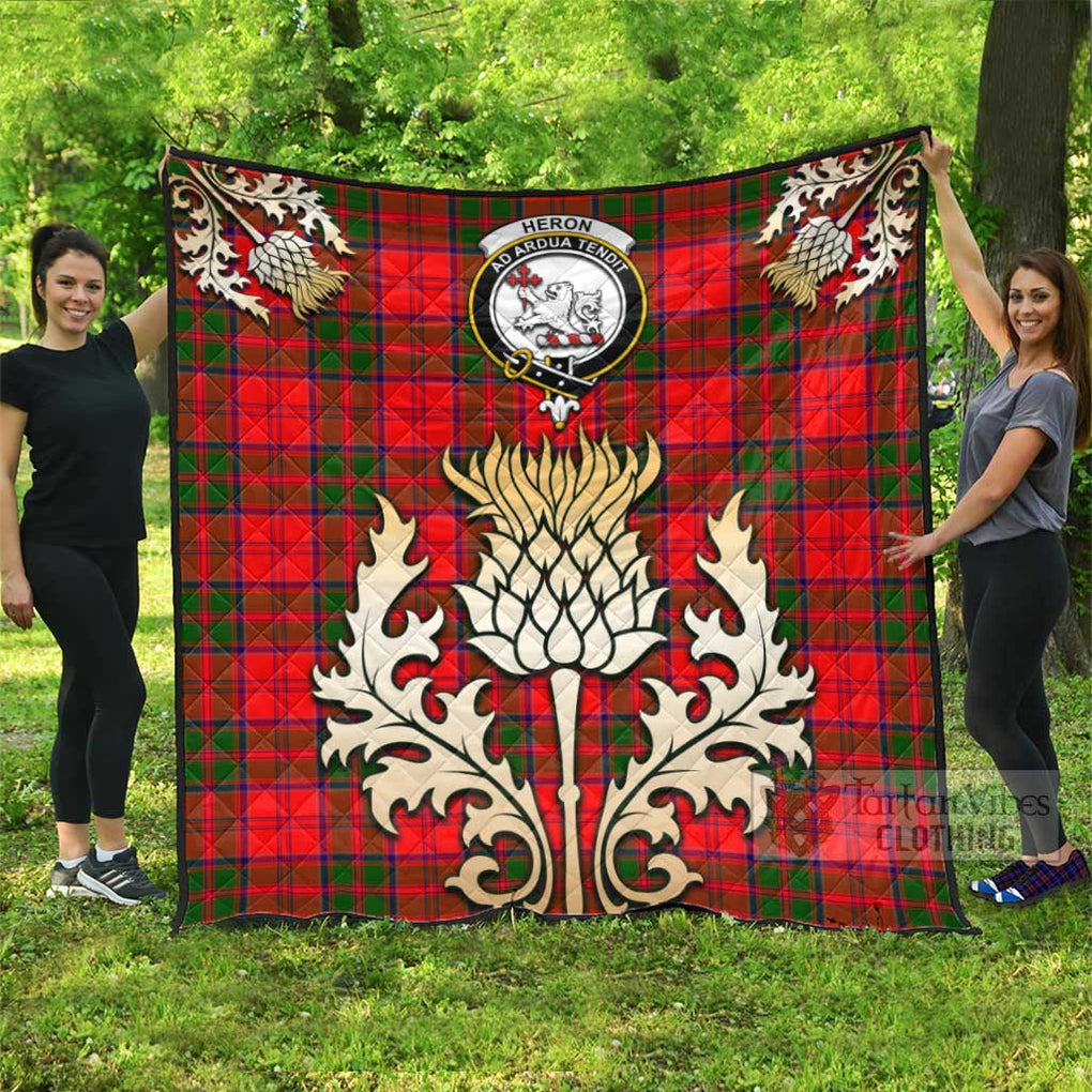 Tartan Vibes Clothing Heron Tartan Quilt with Family Crest and Golden Thistle Style