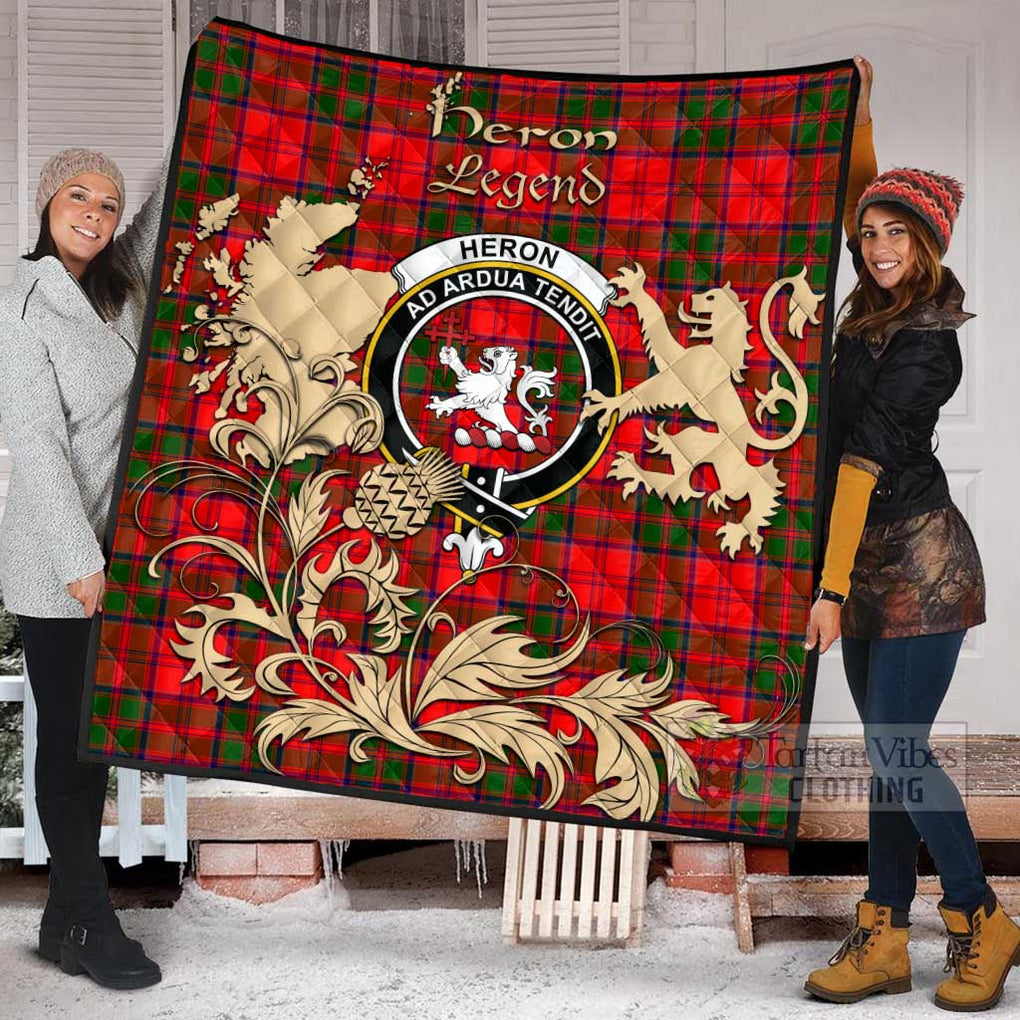 Tartan Vibes Clothing Heron Tartan Quilt with Family Crest and Scottish Symbol Style