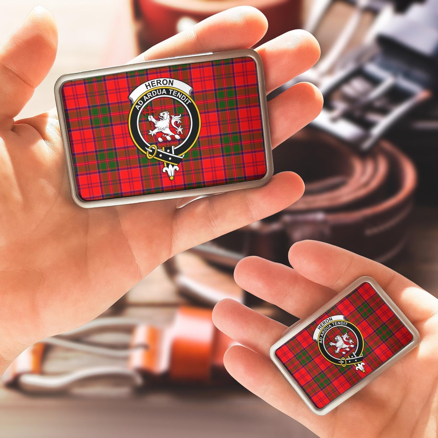 Heron Tartan Belt Buckles with Family Crest - Tartanvibesclothing