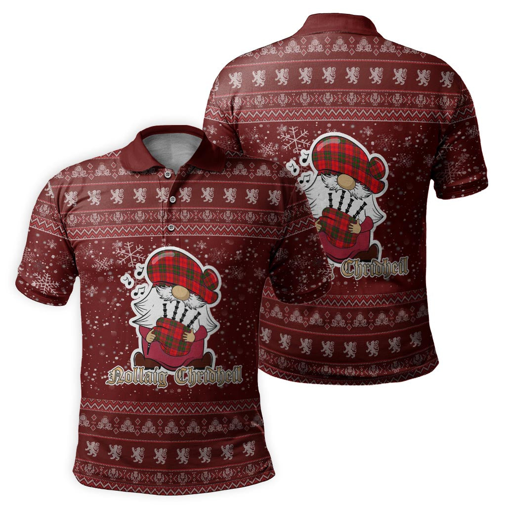Heron Clan Christmas Family Polo Shirt with Funny Gnome Playing Bagpipes - Tartanvibesclothing