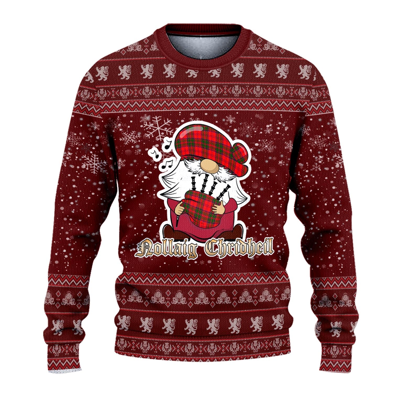 Heron Clan Christmas Family Knitted Sweater with Funny Gnome Playing Bagpipes - Tartanvibesclothing