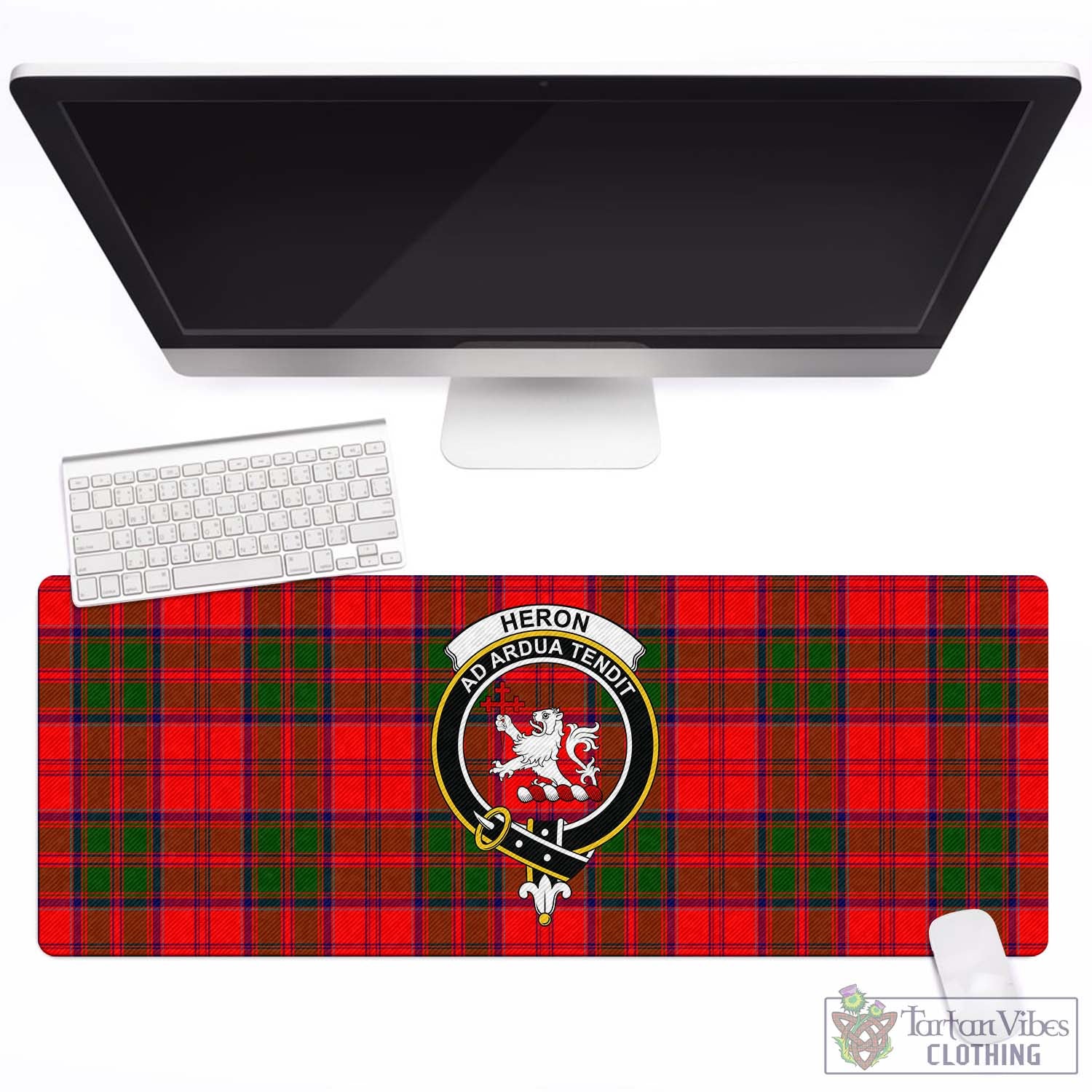 Tartan Vibes Clothing Heron Tartan Mouse Pad with Family Crest