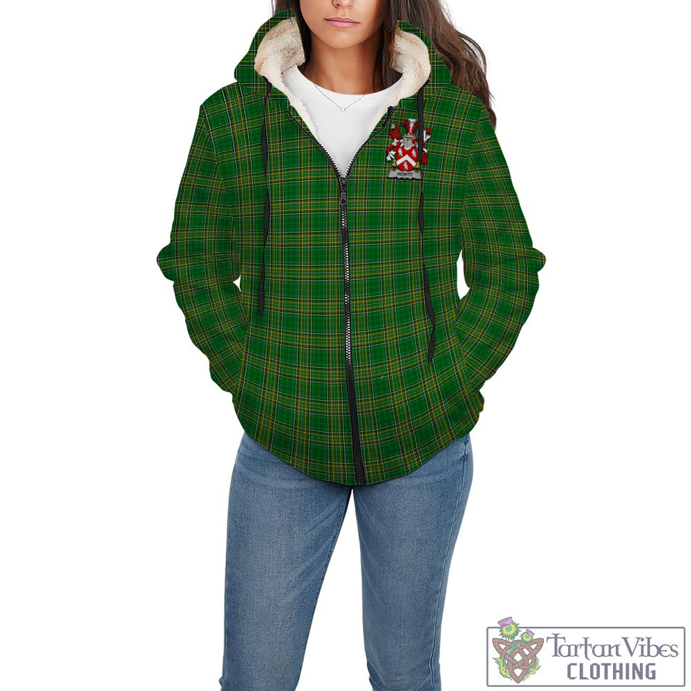 Tartan Vibes Clothing Hewitt Ireland Clan Tartan Sherpa Hoodie with Coat of Arms