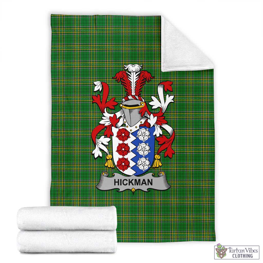 Tartan Vibes Clothing Hickman Irish Clan Tartan Blanket with Coat of Arms