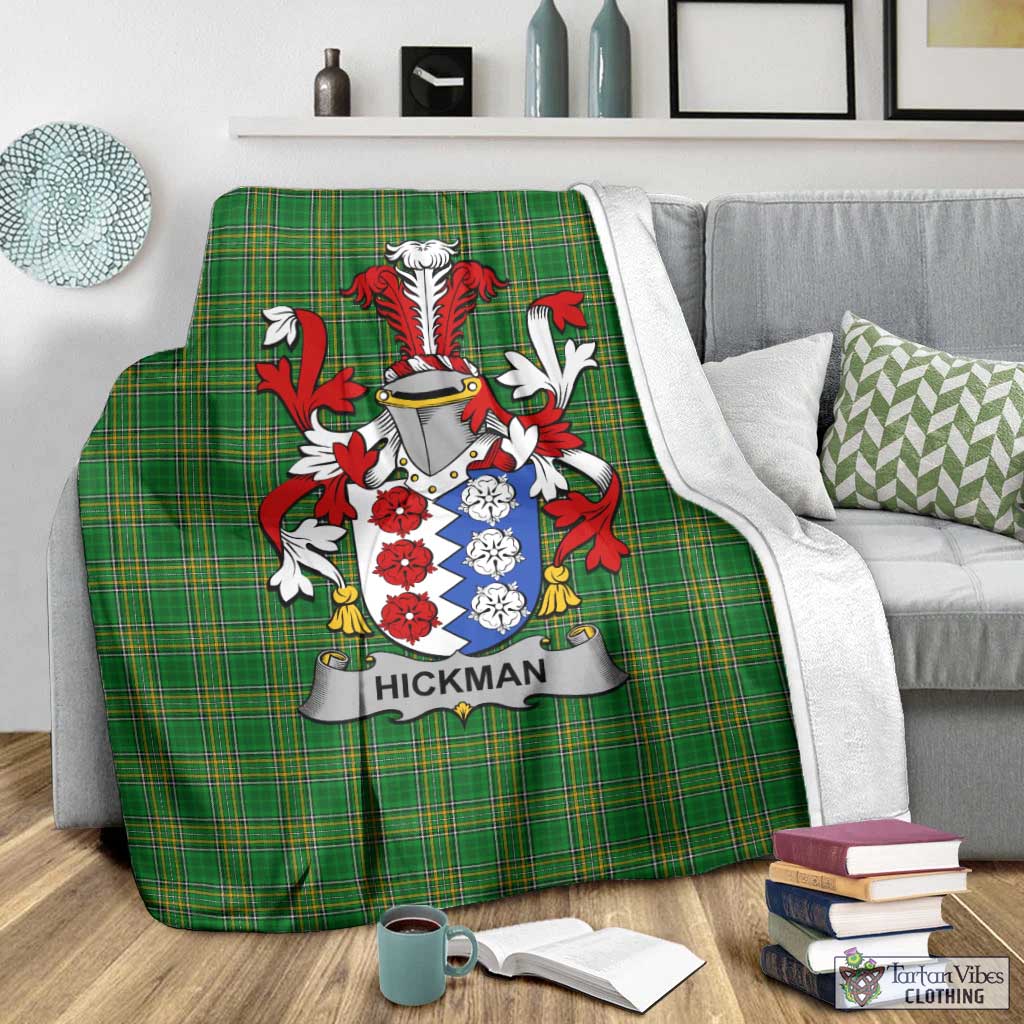 Tartan Vibes Clothing Hickman Irish Clan Tartan Blanket with Coat of Arms