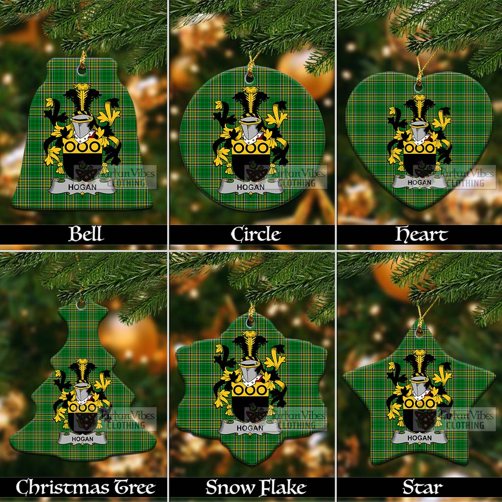 Tartan Vibes Clothing Hogan Irish Clan Tartan Christmas Ceramic Ornament with Coat of Arms