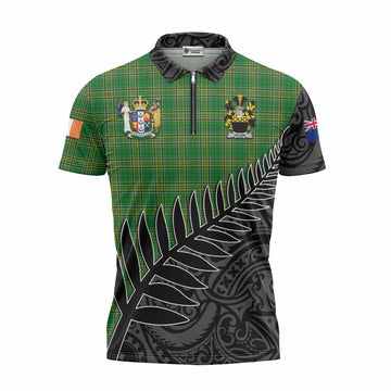 Hogan Irish Clan Tartan Zipper Polo Shirt with Coat of Arms New Zealand Silver Fern Half Style