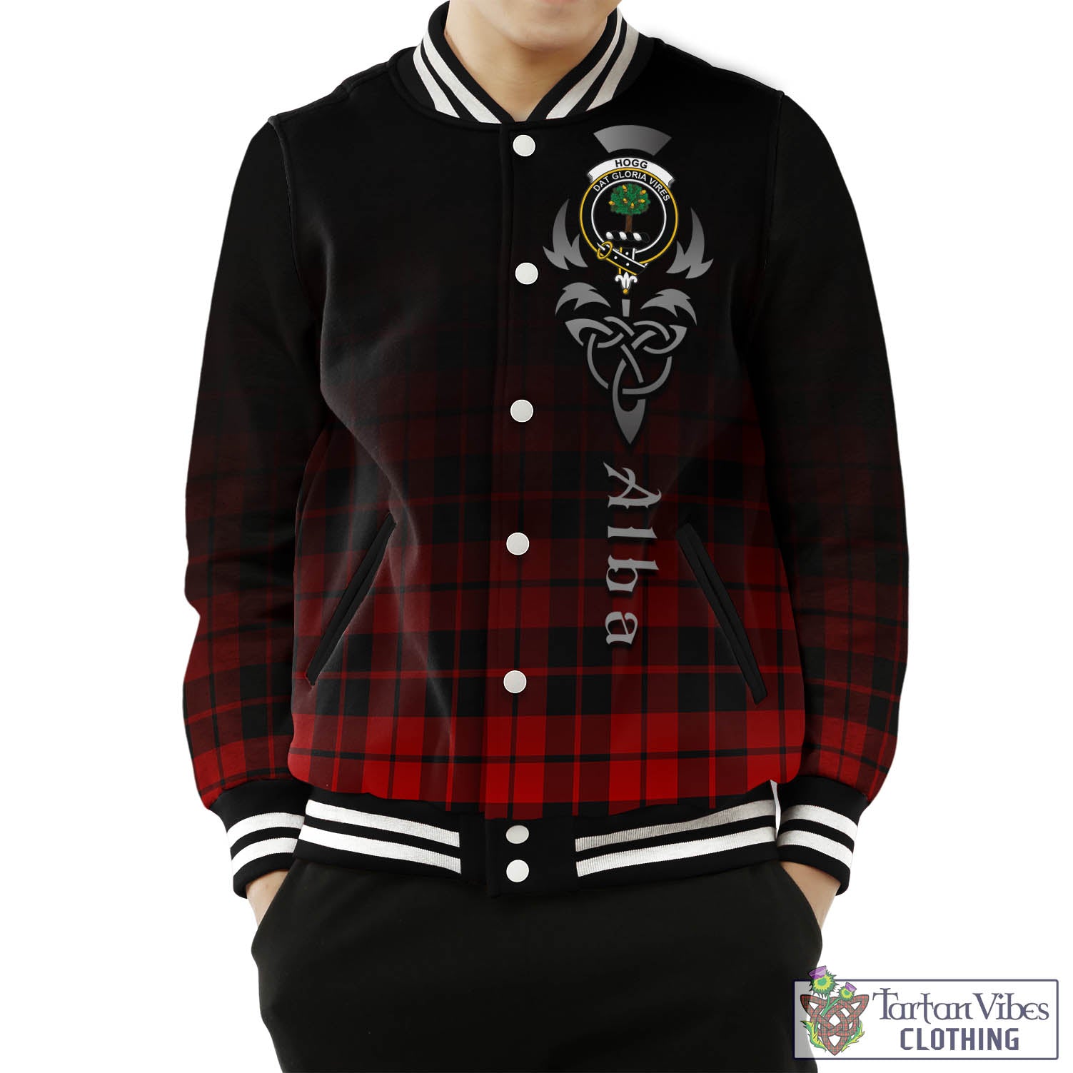 Tartan Vibes Clothing Hogg Tartan Baseball Jacket Featuring Alba Gu Brath Family Crest Celtic Inspired