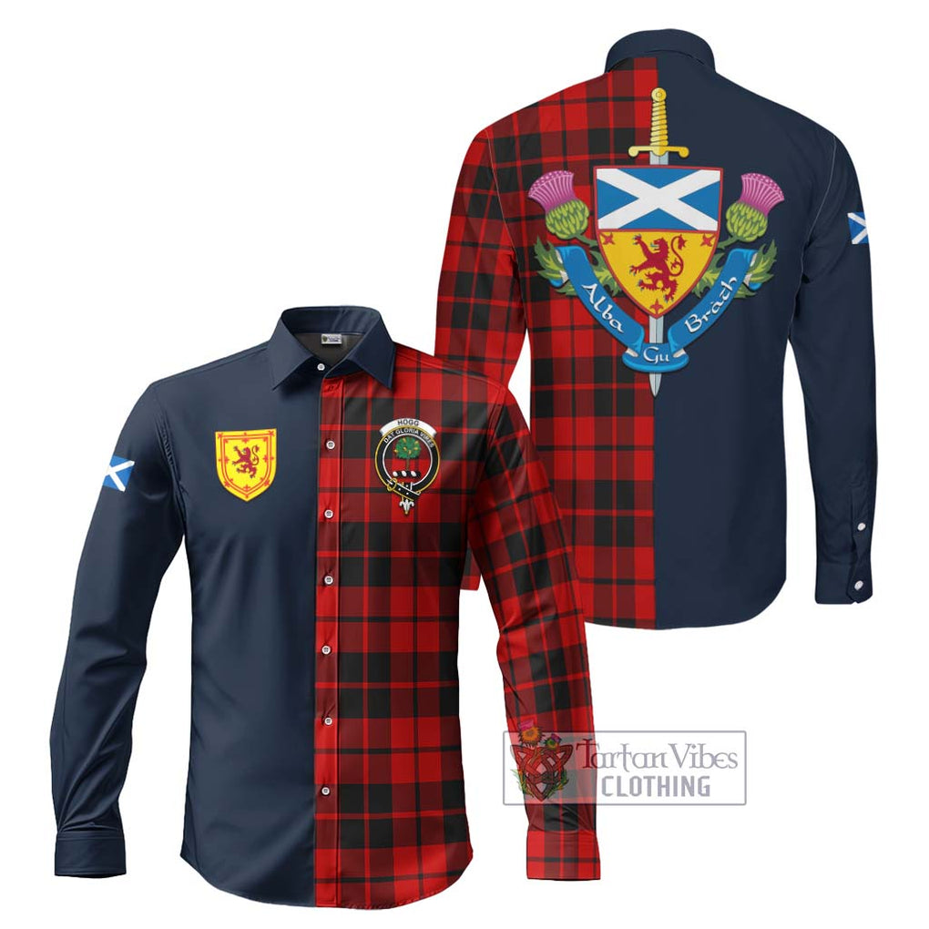 Tartan Vibes Clothing Hogg Tartan Long Sleeve Button Shirt with Scottish Lion Royal Arm Half Style