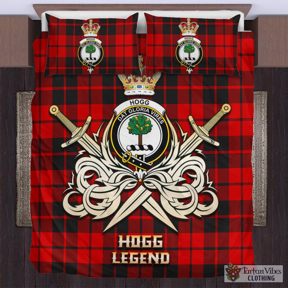 Tartan Vibes Clothing Hogg Tartan Bedding Set with Clan Crest and the Golden Sword of Courageous Legacy