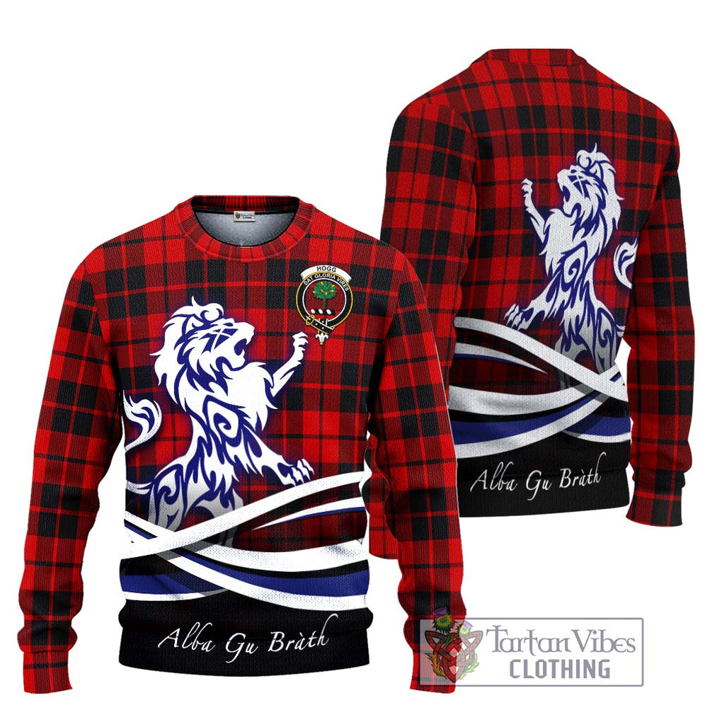 Hogg Tartan Knitted Sweater with Alba Gu Brath Regal Lion Emblem Unisex - Tartanvibesclothing Shop