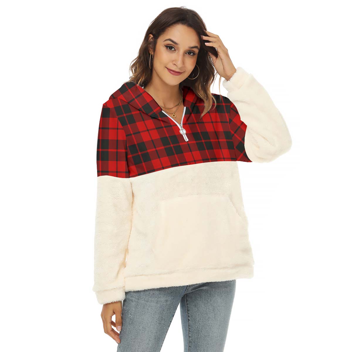 Hogg Tartan Women's Borg Fleece Hoodie With Half Zip Female - Tartan Vibes Clothing