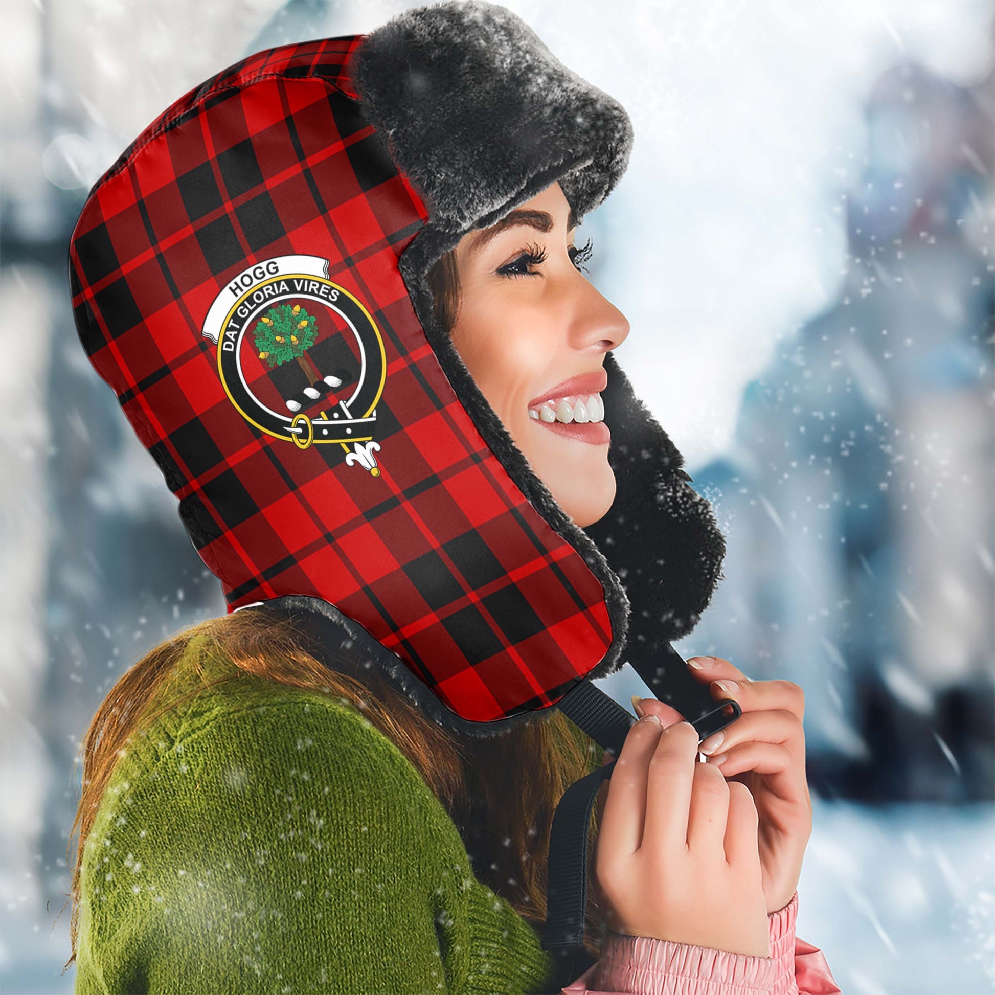 Hogg Tartan Winter Trapper Hat with Family Crest Winter Trapper Hat Universal Fit Circumference 22.8in (58cm) - Tartanvibesclothing