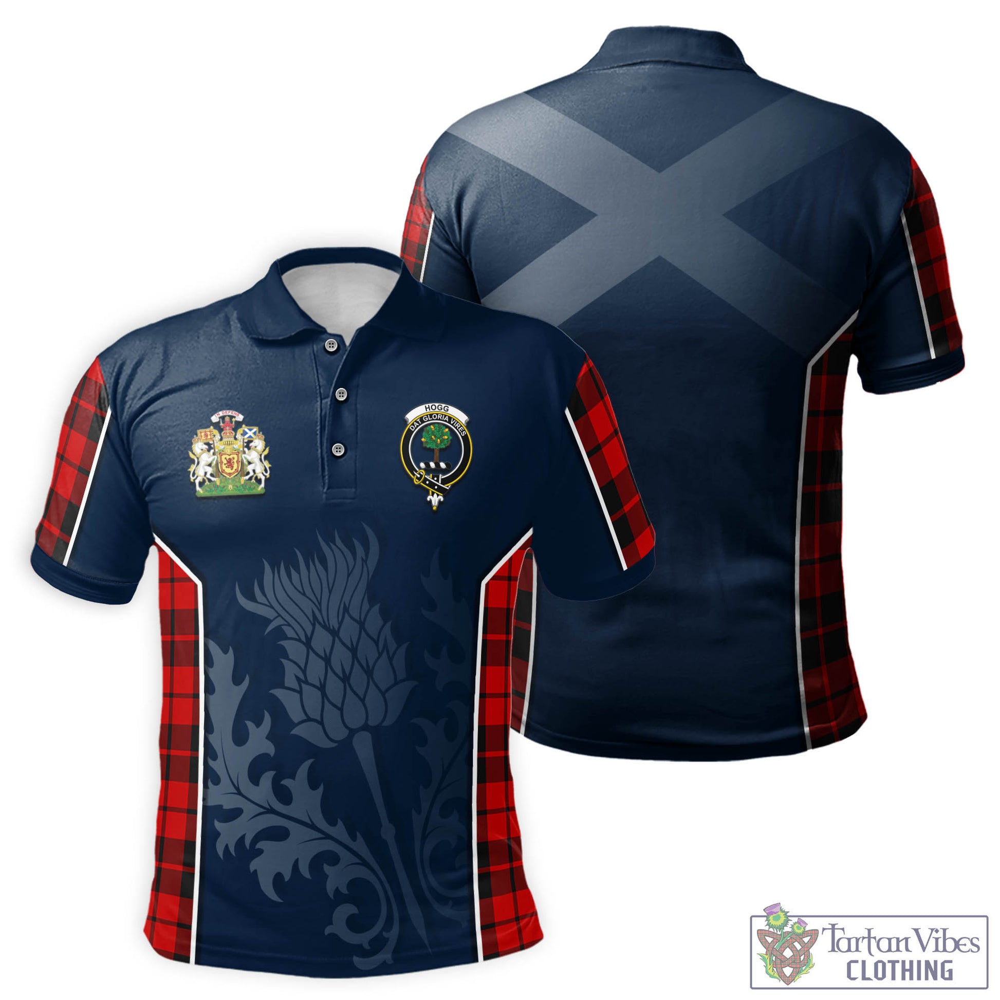 Tartan Vibes Clothing Hogg Tartan Men's Polo Shirt with Family Crest and Scottish Thistle Vibes Sport Style