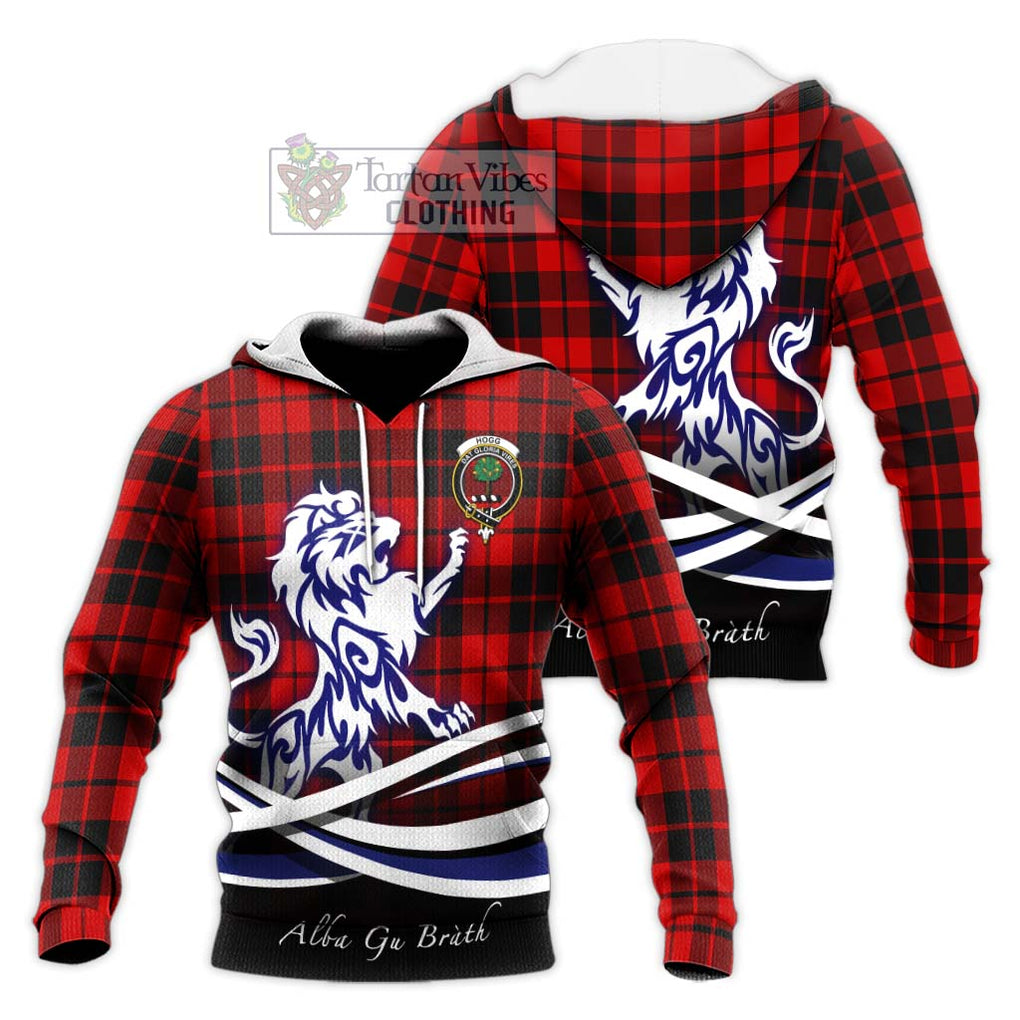 Hogg Tartan Knitted Hoodie with Alba Gu Brath Regal Lion Emblem Unisex Knitted Pullover Hoodie - Tartanvibesclothing Shop