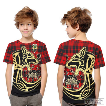 Hogg Tartan Kid T-Shirt with Family Crest Celtic Wolf Style