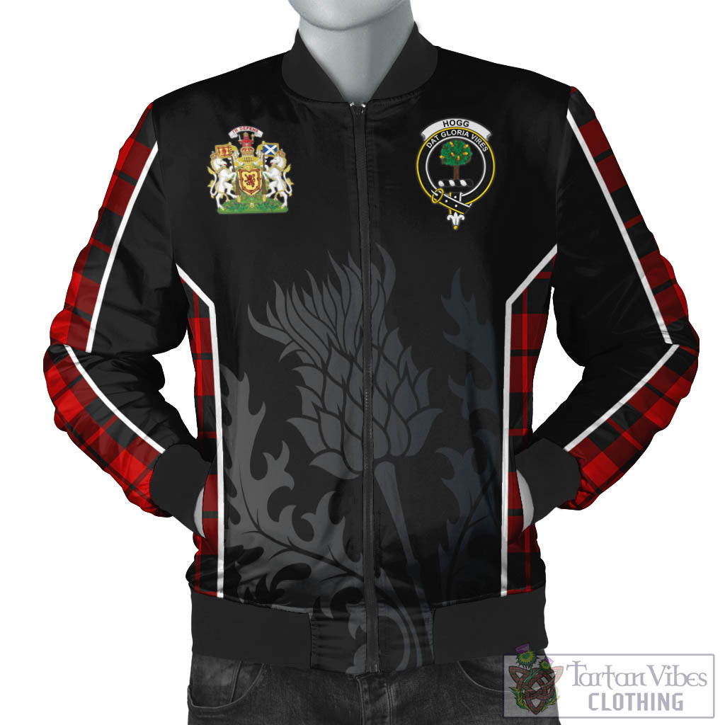 Tartan Vibes Clothing Hogg Tartan Bomber Jacket with Family Crest and Scottish Thistle Vibes Sport Style