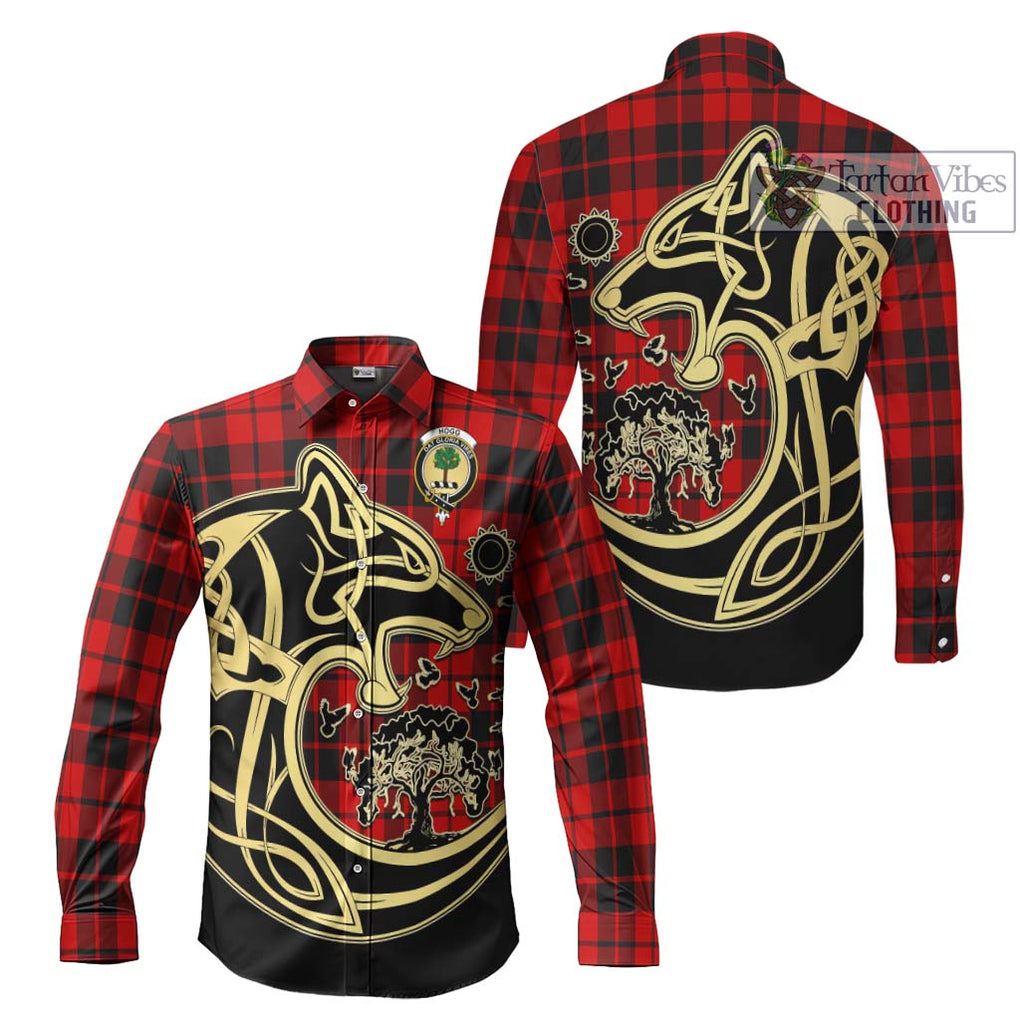 Hogg Tartan Long Sleeve Button Shirt with Family Crest Celtic Wolf Style Men's Shirt S - Tartan Vibes Clothing