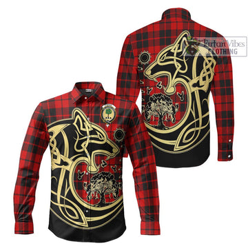 Hogg Tartan Long Sleeve Button Shirt with Family Crest Celtic Wolf Style