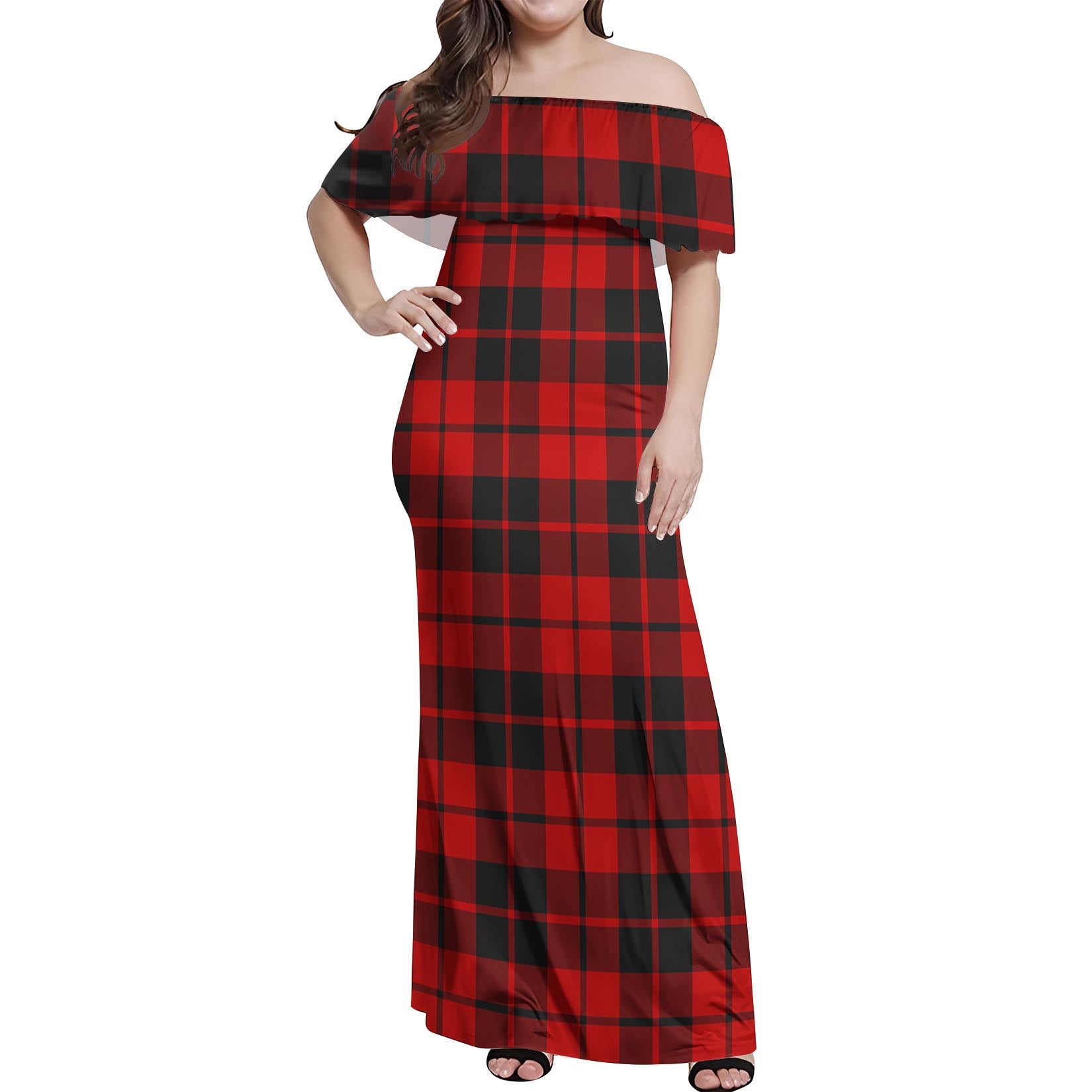 Hogg Tartan Off Shoulder Long Dress Women's Dress - Tartanvibesclothing