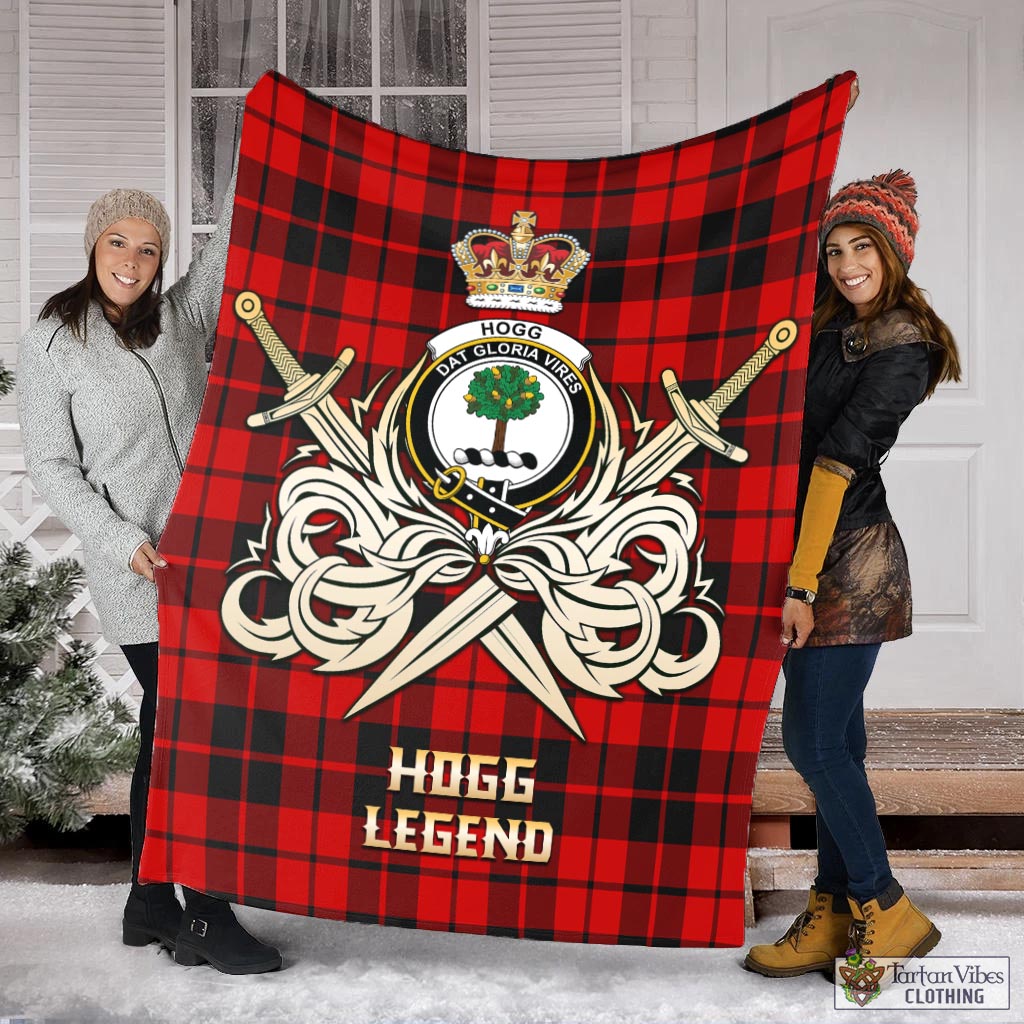 Tartan Vibes Clothing Hogg Tartan Blanket with Clan Crest and the Golden Sword of Courageous Legacy