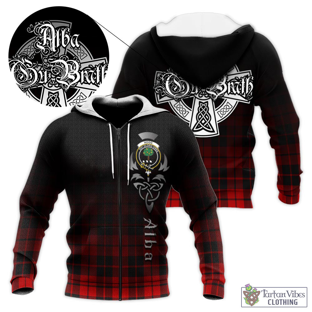 Tartan Vibes Clothing Hogg Tartan Knitted Hoodie Featuring Alba Gu Brath Family Crest Celtic Inspired