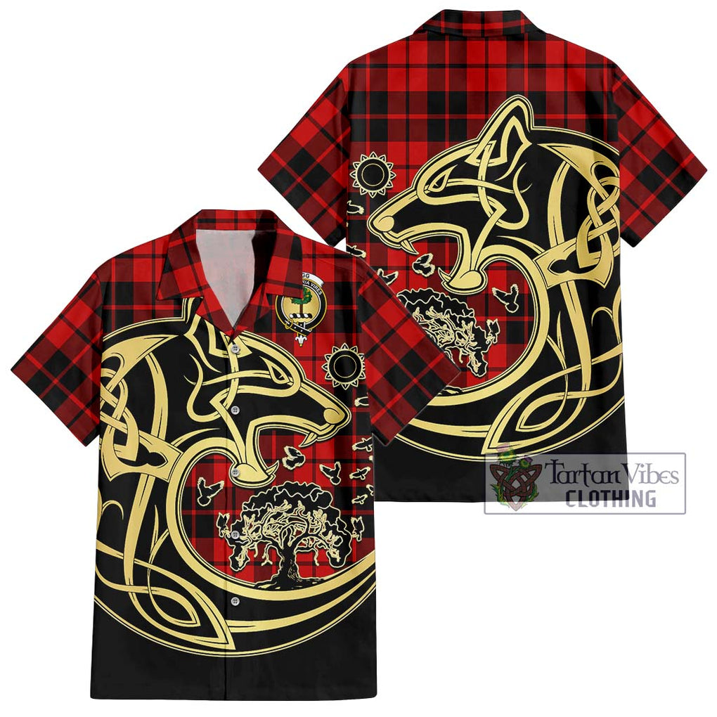 Hogg Tartan Short Sleeve Button Shirt with Family Crest Celtic Wolf Style Kid - Tartan Vibes Clothing