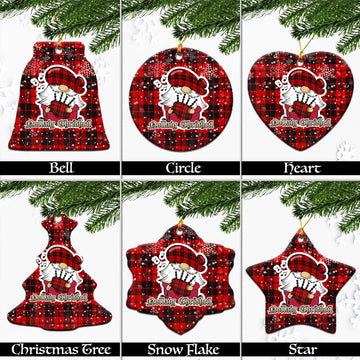 Hogg Tartan Christmas Ceramic Ornaments with Scottish Gnome Playing Bagpipes