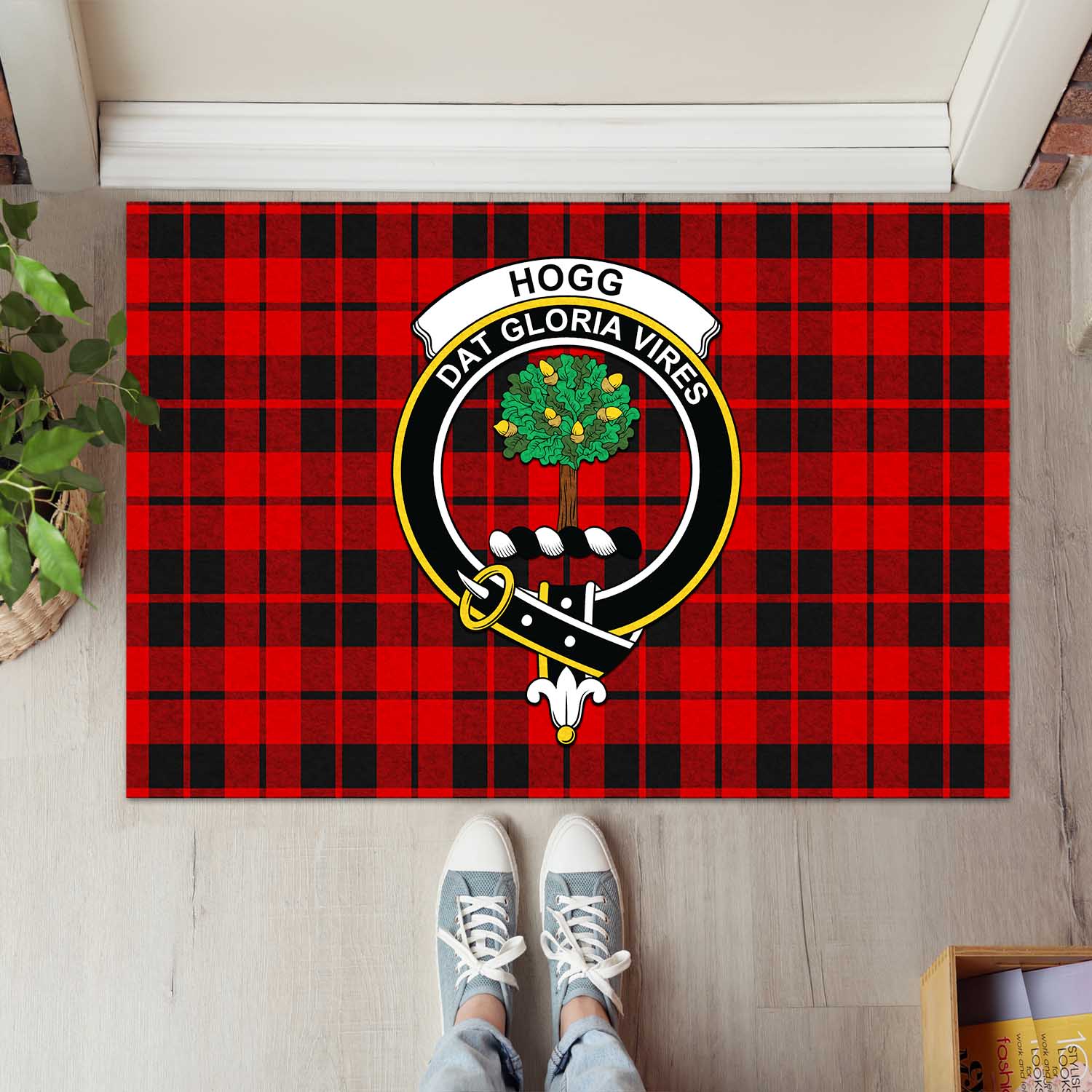 Hogg Tartan Door Mat with Family Crest - Tartanvibesclothing