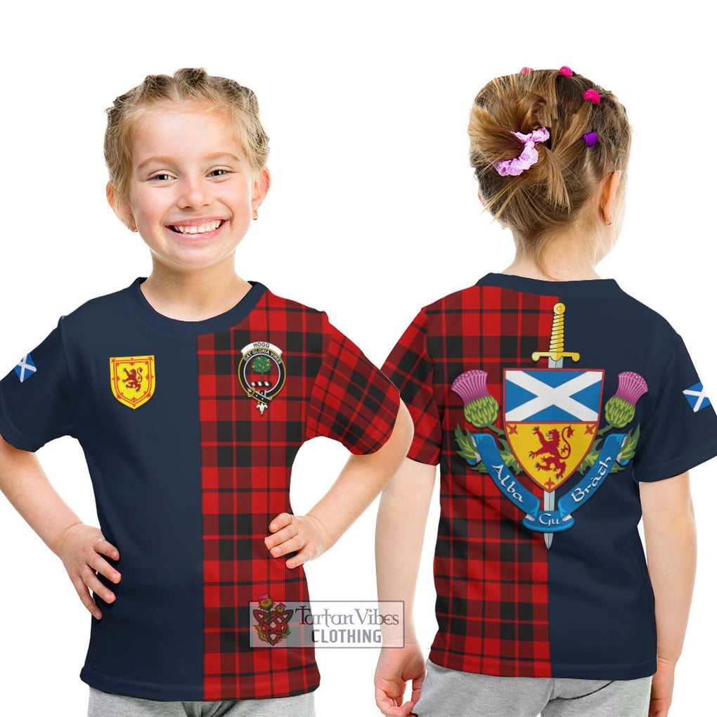 Tartan Vibes Clothing Hogg Tartan Kid T-Shirt with Scottish Lion Royal Arm Half Style