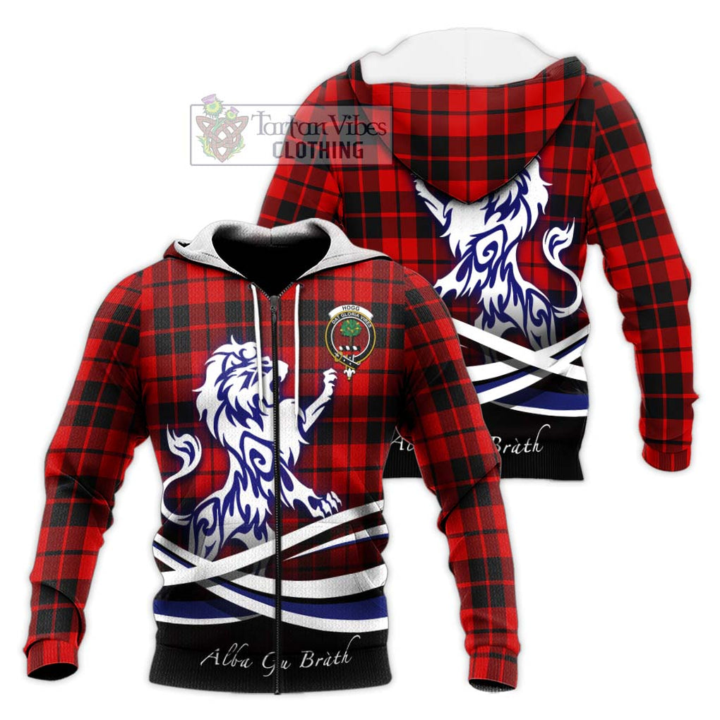 Hogg Tartan Knitted Hoodie with Alba Gu Brath Regal Lion Emblem Unisex Knitted Zip Hoodie - Tartanvibesclothing Shop