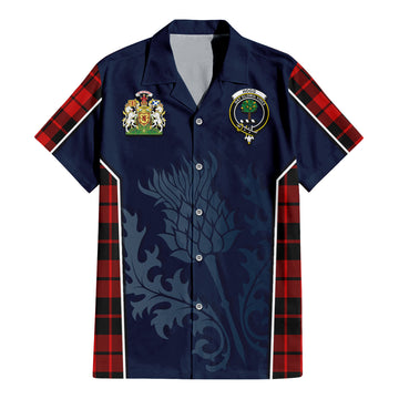 Hogg Tartan Short Sleeve Button Up Shirt with Family Crest and Scottish Thistle Vibes Sport Style