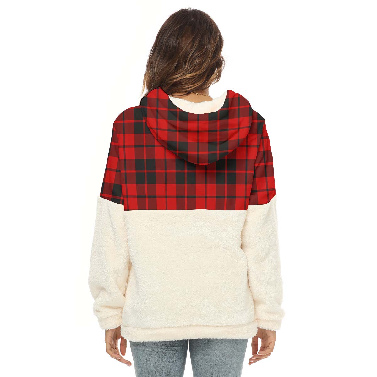 Hogg Tartan Women's Borg Fleece Hoodie With Half Zip with Family Crest - Tartan Vibes Clothing